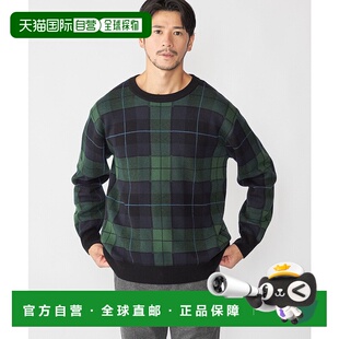 1h可退 日本直邮SHIPS 男士50周年纪念棉羊毛圆领针织衫 Tartan图
