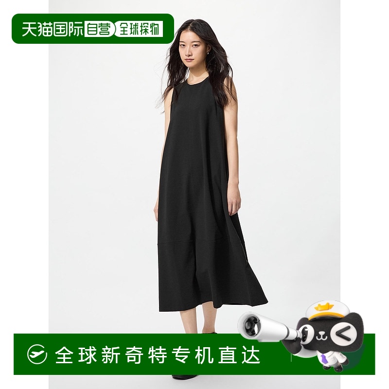 日潮跑腿UNIQLO优衣库 平纹针织长款无袖气球裙连衣裙 09 BLACK W