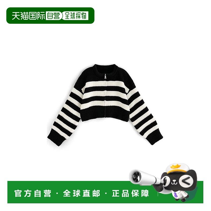 日本直邮日潮 GRL条纹图案拉链针织短款开衫内搭上衣AT2126