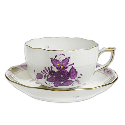 日本直邮Herend海兰德手绘硬瓷阿波尼紫色唐顿咖啡杯茶杯碟200ml