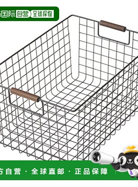 【日本直邮】Pearl Metal珍珠金属 篮子 棕 L 钢丝篮 木柄 N-8321