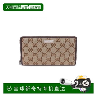 日本直邮中古Gucci古驰女A级95新round帆布长钱包浅褐色