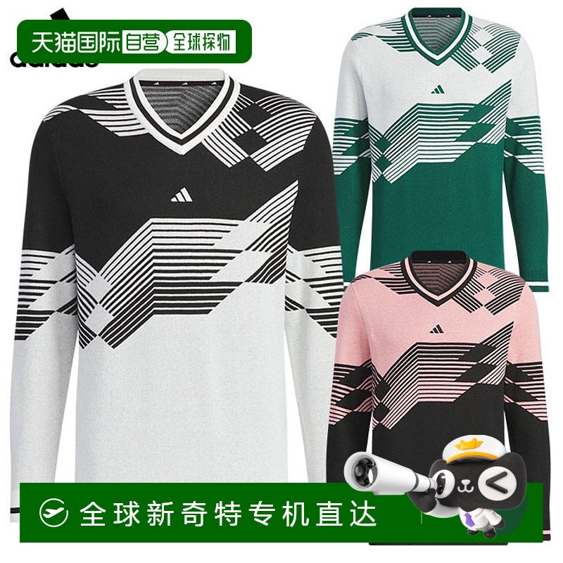 日本直邮Adidas Archive Graphic V领长袖毛衣 JSC13 男士高尔夫