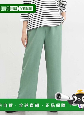 日本直邮Honeys 女士麻调纯色腰头橡筋直筒休闲裤 HN6029EW009206