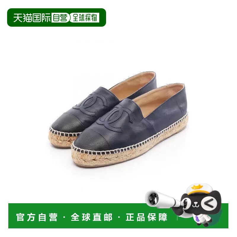 日本直邮中古Chanel香奈儿女A级95新Espadrilles麻底鞋牛皮鞋蓝色