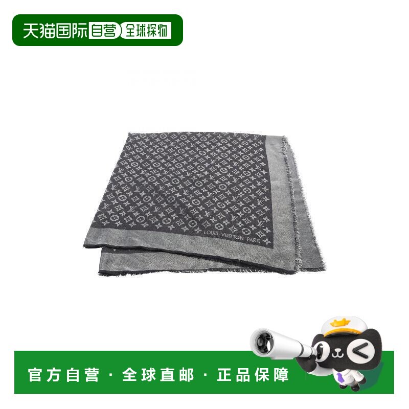 日本直邮中古LV路易威登女B级9新shawl披肩丝绸围巾/丝巾黑色