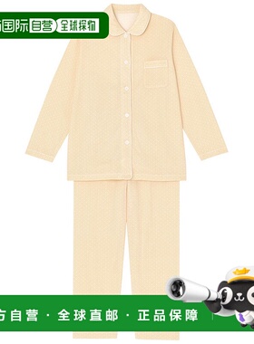 日本直邮Wing 水玉柄长袖长裤纯棉睡衣套装[W08303EW01508]