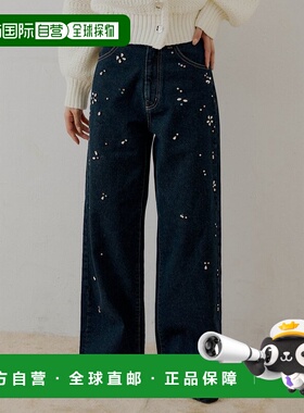 日本直邮SALON by Chico 女士直筒牛仔裤 镶花卉水钻设计 CHS1052