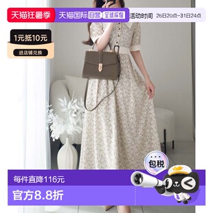 日本直邮Classical Elf 复古风小花柄带腰带大翻领长裙 C04519EW0