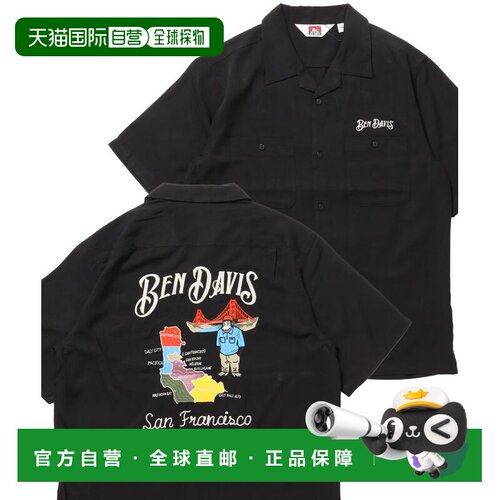 日本直邮BEN DAVIS 男女同款 复古风刺绣短袖衬衫 开领设计 26580