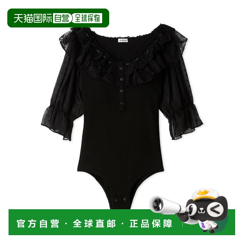 日本直邮LILY BROWN 百合棕内衣 蕾丝泡泡袖连体衣 黑色牛仔