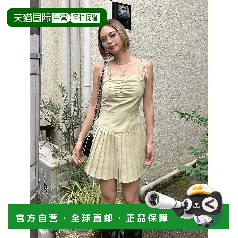 1h可退 日本直邮EVRIS 女装 肩带蝴蝶结 修身显瘦褶皱迷你裙 3725