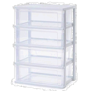 爱丽思4层宽塑胶收纳柜colone/W53xD38xH77.8cm/白&透明抽屉
