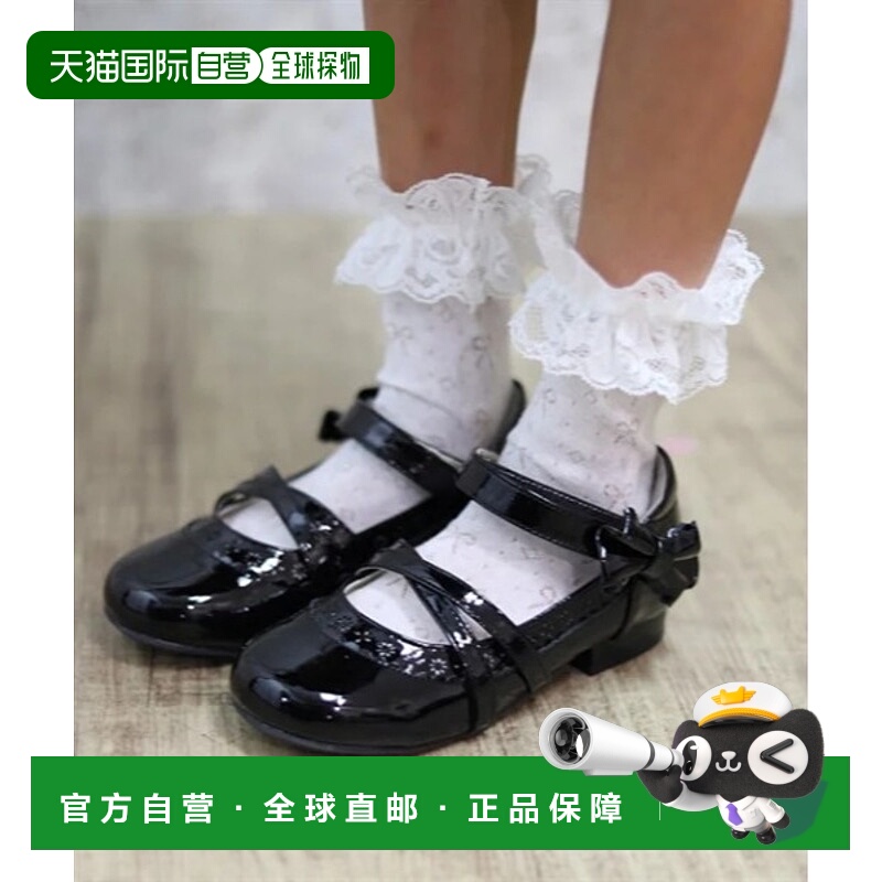 1h可退 日本直邮axes femme 女童交叉绑带花纹细节漆皮单鞋 MP621