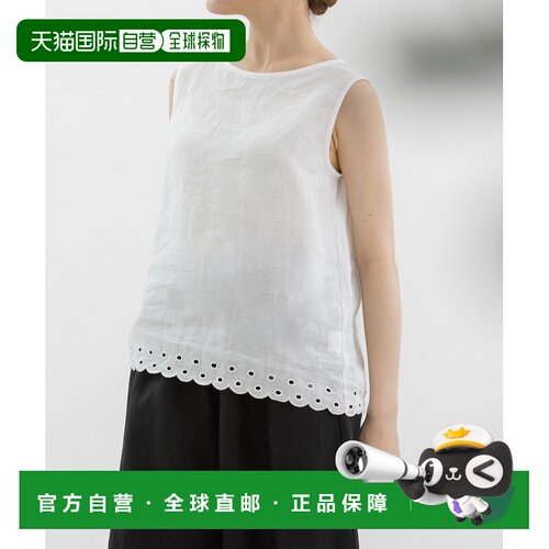 日本直邮nop de nod 女装 亚麻无袖衬衫 裾部镂空刺绣 2615046491