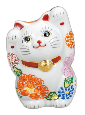 日本直邮九谷烧No.4招财猫双手满花摆件护身符招财猫人气瓷器礼物