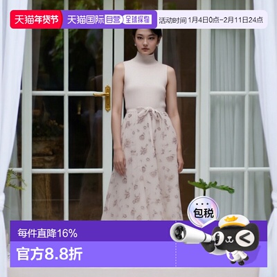 日本直邮日潮 GRL 带蝴蝶结腰带的针织拼接花卉连衣裙 ru1178裙子