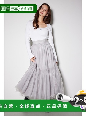 日本直邮Rienda 配色网纱撕裂裙 L/GRY1 [RI3465EW032331] 灰色短