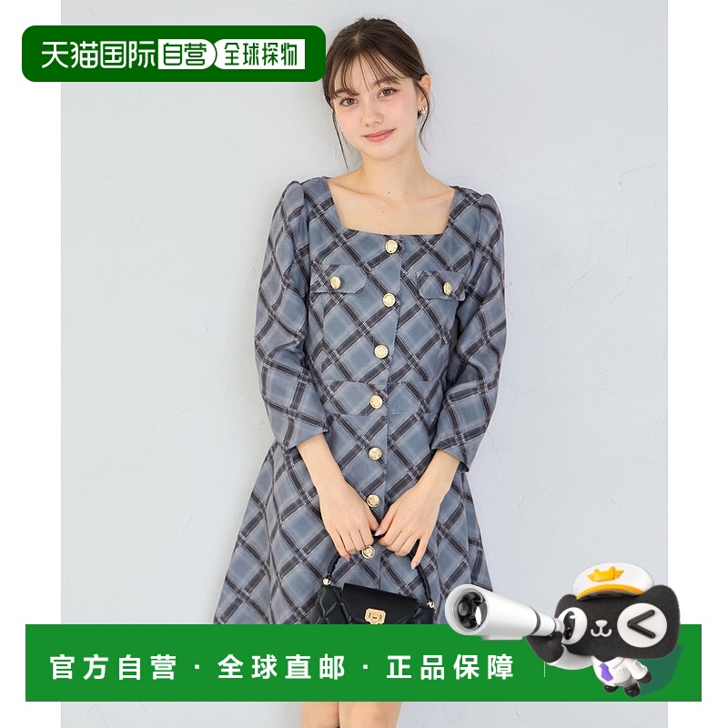 1h可退 日本直邮tocco closet 女装 方领纽扣格纹迷你连衣裙 1862