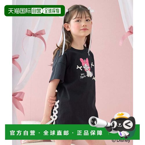 日本直邮ONWARD 迪士尼玛丽猫系带宽松短袖T恤 黑色