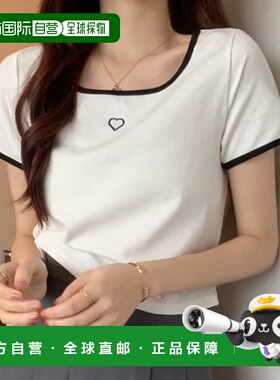 1h可退 日本直邮WEGO 女士爱心刺绣修身T恤 DF25SM04L0010针织衫