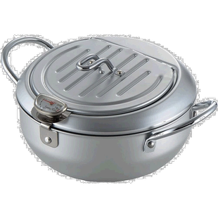 日本直邮吉川味乐亭有盖高品质纯铁天妇罗油炸锅自带温度计滤油网