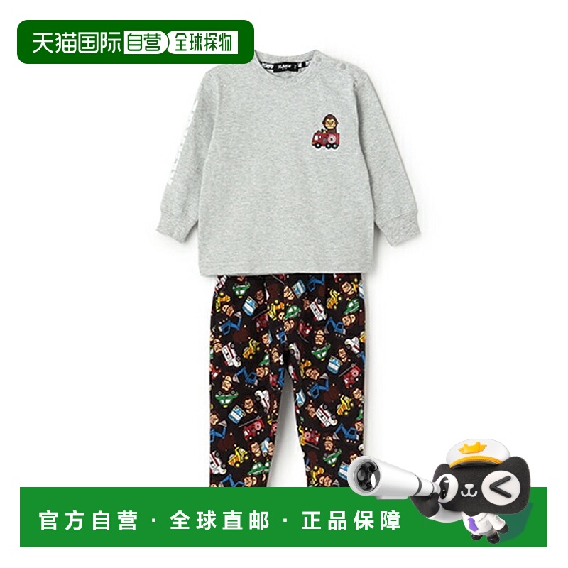 日本直邮XLARGE KIDS 趣味大猩猩和汽车长袖T恤 + 全身印花紧身裤