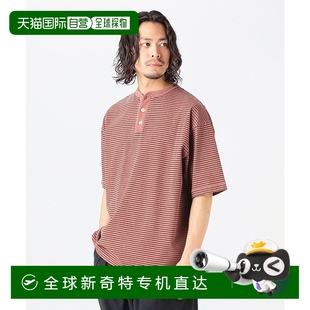 92040415647 1h可退 日本直邮Healthknit 男女款 条纹亨利领T恤