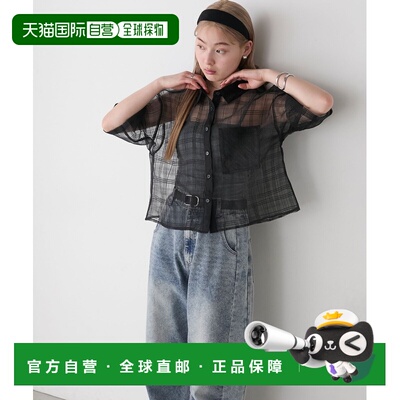 日本直邮forksy. 女士透视格纹 cropped 半袖衬衫 FOsh1484