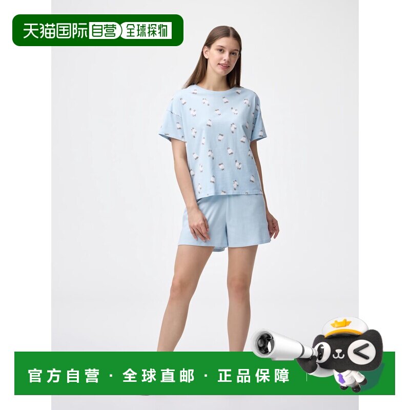 日本直邮GU 棉质彩色休闲套装(短袖)(猫咪)睡衣