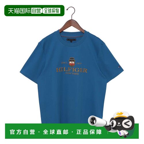 日本直邮TOMMY HILFIGER 图标印花圆领短袖T恤 蓝色男装
