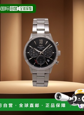 日本直邮TECHNOS 手表男士太阳能计时码表黑色/银色 Time Time 限