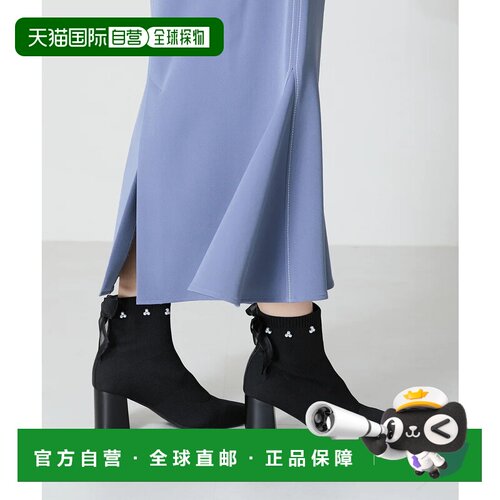 日本直邮ORiental TRaffic 网纱蝴蝶结珍珠短靴女靴针织靴 BLACK