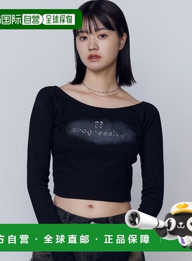 1h可退 日本直邮EMODA 女装 修身短款长袖T恤 金属logo设计 04255