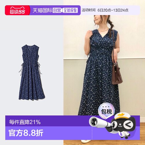 日潮跑腿UNIQLO优衣库 棉质褶皱连衣裙图案无袖 01 OFF WHITE WOM