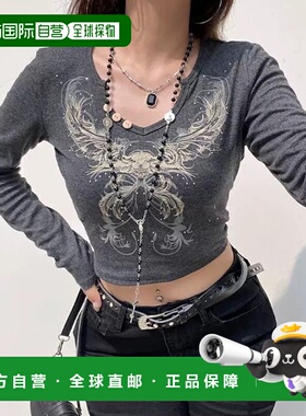 1h可退 日本直邮.KOM男女同款蝴蝶印花闪片宽松短款上衣 ZA25a016