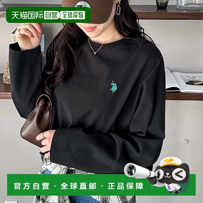 日本直邮GeeRA [美国马球协会] 大款长袖T恤饰有刺绣单点图案（黑
