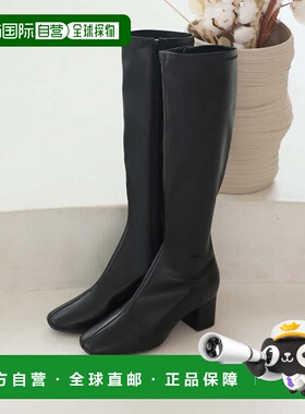 日本直邮VIVIAN 方头弹力长靴（黑色 PU 皮革）
