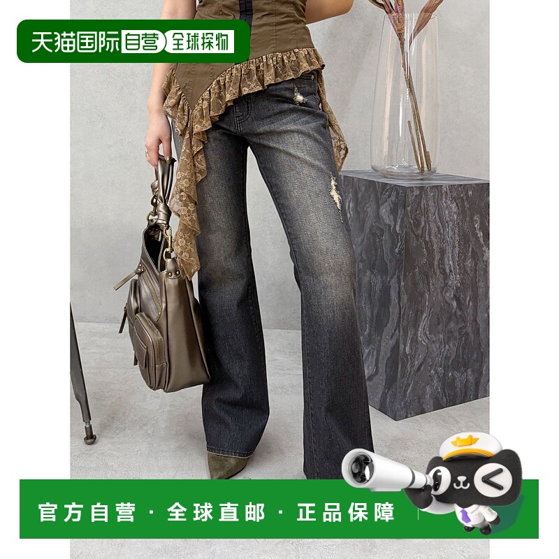 1h可退 日本直邮EVRIS 女士破旧水洗宽松喇叭牛仔裤 372542400901