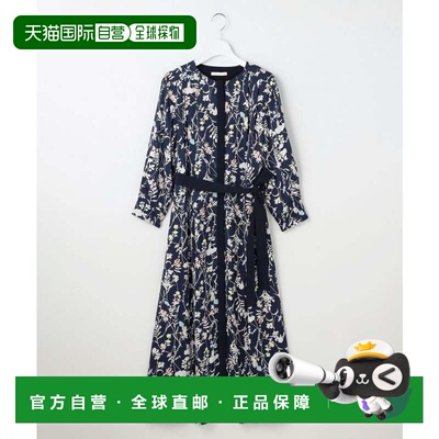 日本直邮HERBAL FLOW 连衣裙 藏青色 印花七分袖