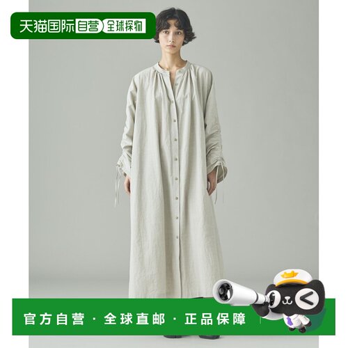 日本直邮Curensology女士棉麻混纺连衣裙 袖部可调节褶皱设计 640