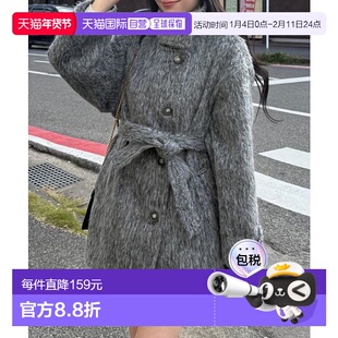 1h可退 日本直邮JUNOAH 配腰带中长毛呢大衣