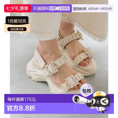 日本直邮RANDA 视觉×褶皱腰带运动凉鞋 RA041BW14313 黑色厚底