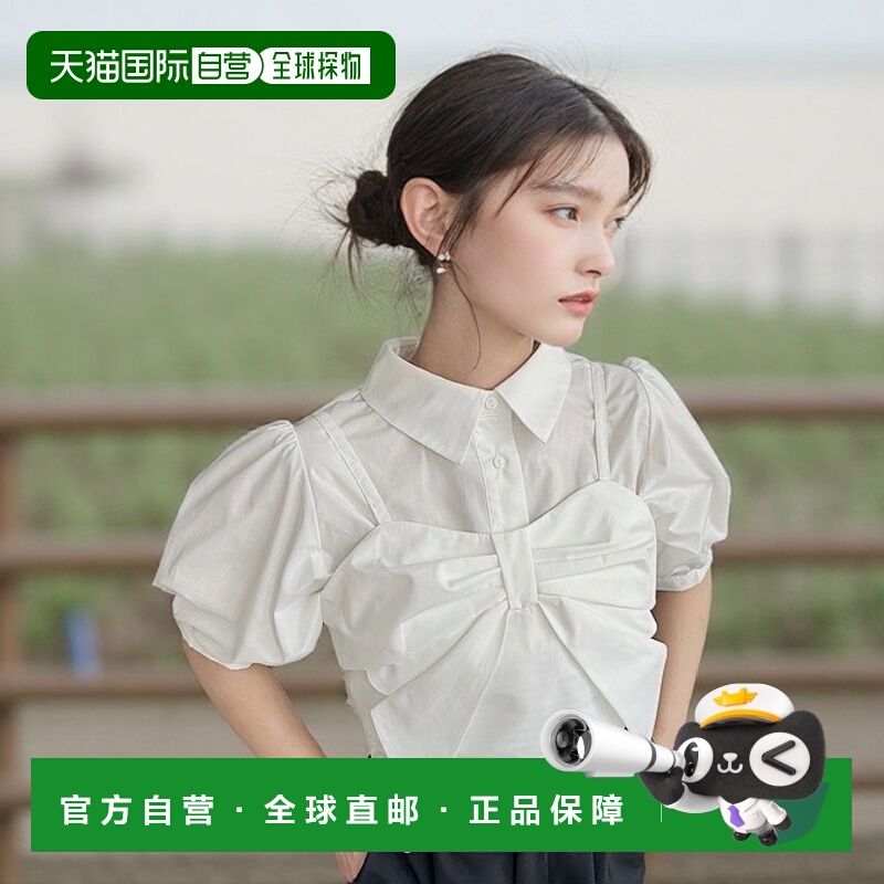 1h可退 日本直邮moment+ 女装 多穿法 半袖衬衫 蝴蝶结背心两件套