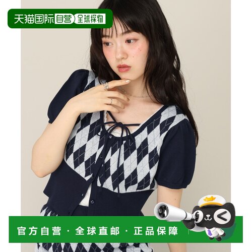 日本直邮Heather 女装 阿盖尔纹细带针织衫（短袖） 1049609