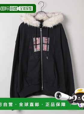 1h可退 日本直邮25quee 女装宽松oversize印花拉链连帽卫衣 58077