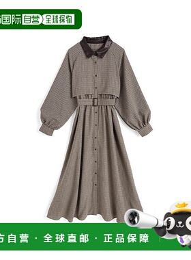 日本直邮日潮 GRL 带腰带 皮革领 格纹连衣裙 cc116 韩系早秋穿搭