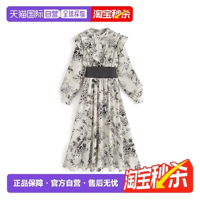 日本直邮日潮 GRL 花卉蕾丝腰部收紧喇叭裙连衣裙 kz413荷叶边