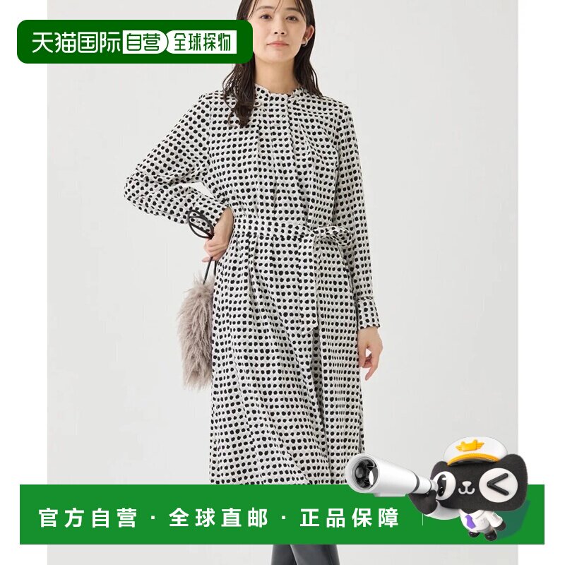 日本直邮INDIVI 优美版型 附腰带 几何圆点印花连衣裙 黑色119