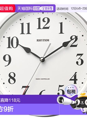 日本直邮RHYTHM 8MY566SR03 （珍珠白 白色） 无线电遥控挂钟/台